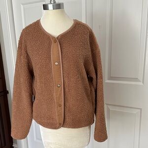 SHEIN Tan Teddy Jacket with Button Closure